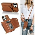 thumbnail image 1 of for iPhone 13 Pro Max Case Wallet with Strap for Women,Crossbody Lanyard and Wristlet Strap,Zipper Pocket,Credit Card Holder,Ring Stand,RFID Blocking Phone Wallet Case(6.7 inch,Brown), 1 of 17