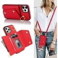 thumbnail image 1 of for iPhone 13 Pro Max Case Wallet with Strap for Women,Crossbody Lanyard and Wristlet Strap,Zipper Pocket,Credit Card Holder,Ring Stand,RFID Blocking Phone Wallet Case(6.7 inch,Red), 1 of 17