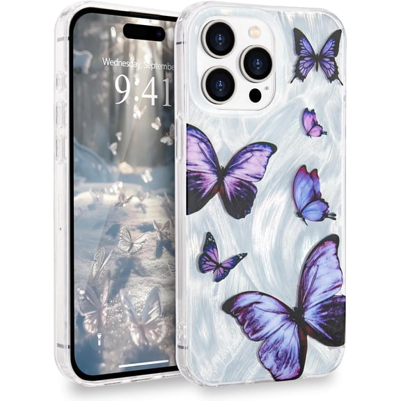 for iPhone 13 Pro Max Case for Women Girls Shiny Silver Butterfly Design, Cute Trendy Soft Slim TPU Shockproof Protective Phone Case Cover for iPhone 13 Pro Max 6.7'' Aesthetic Purple