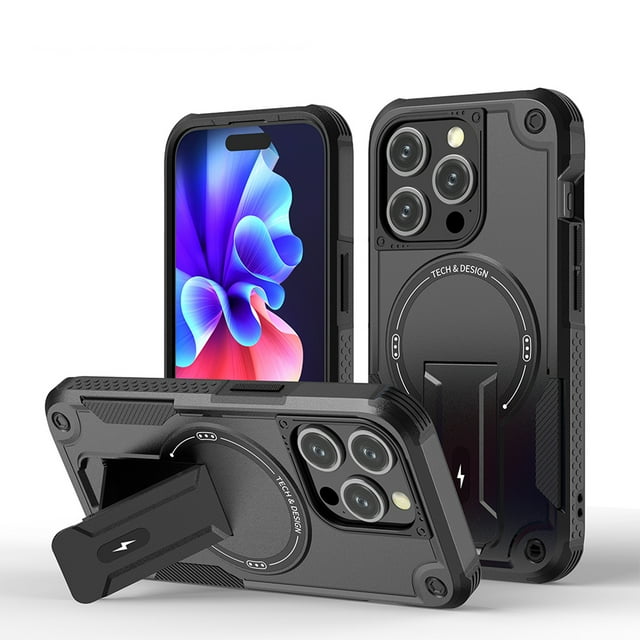 For iPhone 13 Pro Max Case, iPhone 13 Pro Max Phone Case [Compatible with Magsafe] Built-in Invisible Stand [Heavy Duty Drop Protection] Shockproof Rugged Protective Magnetic Cover Accessories,Black