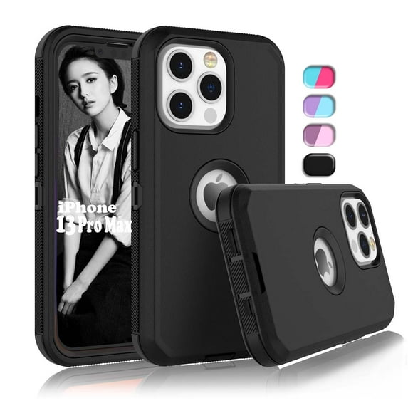 iPhone 13 Pro Max Cases, Sturdy Case for iPhone 13 Pro Max 6.7", Tekcoo Full-Body Heavy Duty Armor Hard Plastic & Shock Absorption Rubber Rugged Bumper 3-in-1 Case Cover -Black