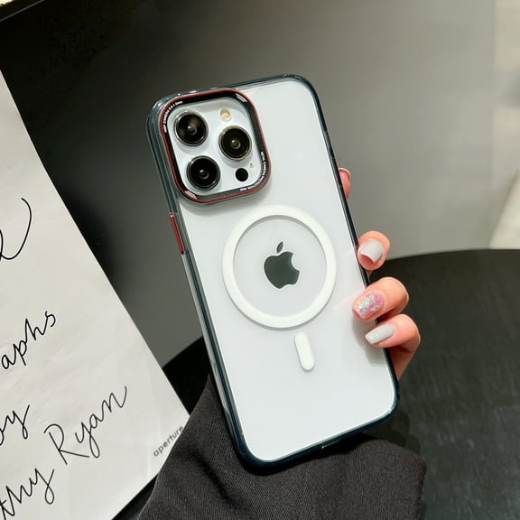 for iPhone 13 Pro Max Clear Magnetic Case Compatible with MagSafe Wireless Charging, High-Transparency Colored Frame Rugged PC Backplane Shockproof Non-Yellowing Cover for iPhone 13 Pro Max,Black