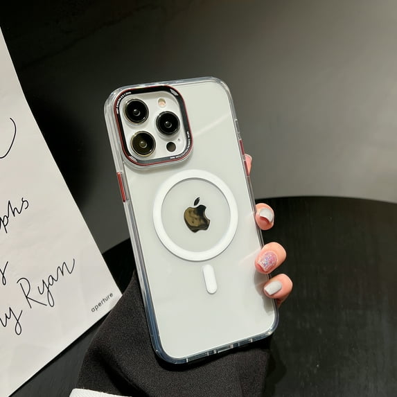 for iPhone 13 Pro Max Clear Magnetic Case Compatible with MagSafe Wireless Charging, High-Transparency Colored Frame Rugged PC Backplane Shockproof Non-Yellowing Cover for iPhone 13 Pro Max,Clear