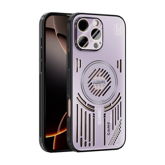 for iPhone 13 Pro Max Cooling Case, Magnetic Heat Dissipation Phone Case Breathable Cooling Hollow Hole Cover Support Wireless Charging Shockproof Protective Case, with Lens Protector, Purple