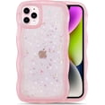 thumbnail image 1 of for iPhone 13 Pro Max - Curly Wave Edge Design, Transparent Bling Glitter Star Shiny Case, Cute Pink Clear Full Protection Soft TPU Shockproof Phone Cover for Women and Girls (Pink), 1 of 7