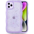 thumbnail image 1 of for iPhone 13 Pro Max - Curly Wave Edge Design, Transparent Bling Glitter Star Shiny Case, Cute Pink Clear Full Protection Soft TPU Shockproof Phone Cover for Women and Girls (Purple), 1 of 12