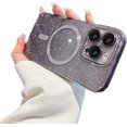 thumbnail image 1 of for iPhone 13 Pro Max Glitter Magnetic Case Compatible with MagSafe,Gradient Sparkle Bling Clear Case with Camera Lens Protector Slim Phone Case for Women Girls (Black), 1 of 8