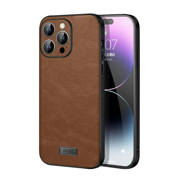 for iPhone 13 Pro Max Leather Case Wireless Charging, Slim Luxury Classic PU Non-Slip Grip Rugged Bumper Shockproof Full Body Protective Cover Men Women Phone Cases for iPhone 13 Pro Max, Brown