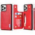 thumbnail image 1 of for iPhone 13 Pro Max Luxury PU Leather Case with Card Holder,Cash Slots,Stand Function Back Wallet Case Flip Wrist Strap Double Magnetic Clasp Durable Case for iPhone 13 Pro Max 6.7",Red, 1 of 14