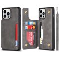 thumbnail image 1 of for iPhone 13 Pro Max Luxury PU Leather Case with Card Holder,Cash Slots,Stand Function Back Wallet Case Flip Wrist Strap Double Magnetic Clasp Durable Case for iPhone 13 Pro Max 6.7",Gray, 1 of 14