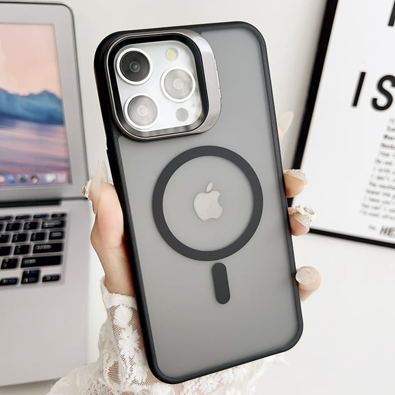 for iPhone 13 Pro Max Magnetic Case, Compatible with MagSafe [Built-in Camera Ring Stand] Transparent Classic Kickstand Protective Case for iPhone 13 Pro Max for Women Men Girl Gift, Black