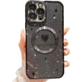 thumbnail image 1 of iPhone 13 Pro Max Magnetic Case, Compatible with MagSafe, Luxury Plating Cute Love Heart Bling Star Phone Case for Women Girls, Soft TPU Full Camera Shockproof Protective Clear Case (Black), 1 of 14