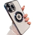 thumbnail image 1 of for iPhone 13 Pro Max Magnetic Case, Compatible with Magsafe,Glass Lens Camera Protector,Logo View Luxury Hard Phone Cases for iPhone 13 Pro Max for Women Men Transparent Cover (Blue), 1 of 12