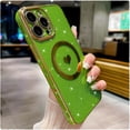 thumbnail image 1 of iPhone 13 Pro Max Magnetic Case, Glitter Case with Love Heart, Luxury Plating Cute Bling, Compatible with MagSafe, Shockproof Phone Cover for Women Girls, Light Green, 1 of 13