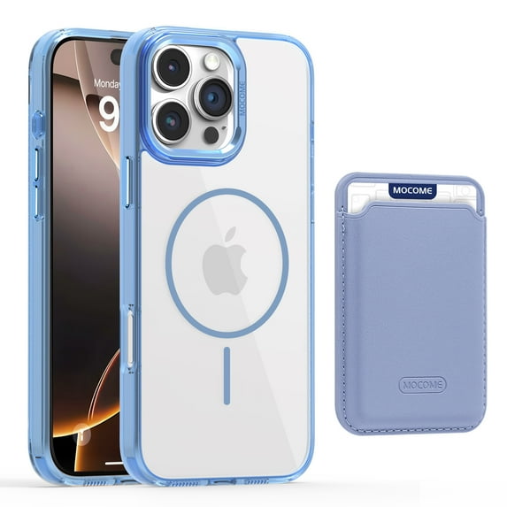 For iPhone 13 Pro Max Magnetic Clear Phone Case,Magnetic Detachable Card Slots Holder Wallet,Compatible with Mag-safe,Crystal Transparent Shockproof Protective Rugged Phone Case,Blue