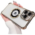 thumbnail image 1 of for iPhone 13 Pro Max Magnetic Transparent Case,Luxury Bling Four Corners Shockproof Military-Grade Protection with Camera Lens Protector MagSafe Clear Plating Cover for Women Men-Golden, 1 of 13