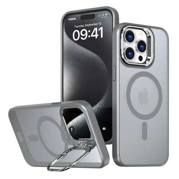 for iPhone 13 Pro Max Matte Ultra Slim Protective Case with Camera Cover Kickstand, Translucent MagSafe Compatible Translucent Wireless Charging Phone Case for iPhone 13 Pro Max, Gray