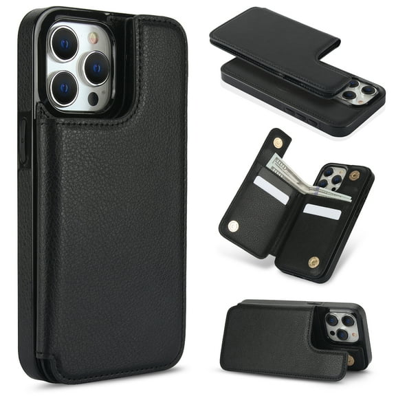 for iPhone 13 Pro Max PU Leather 2 In 1 Function Case, Luxury Magnetic Detachable Card Slots Back Case with Kickstand Anti-Drop Wireless Charging Compatible for iPhone 13 Pro Max, Black