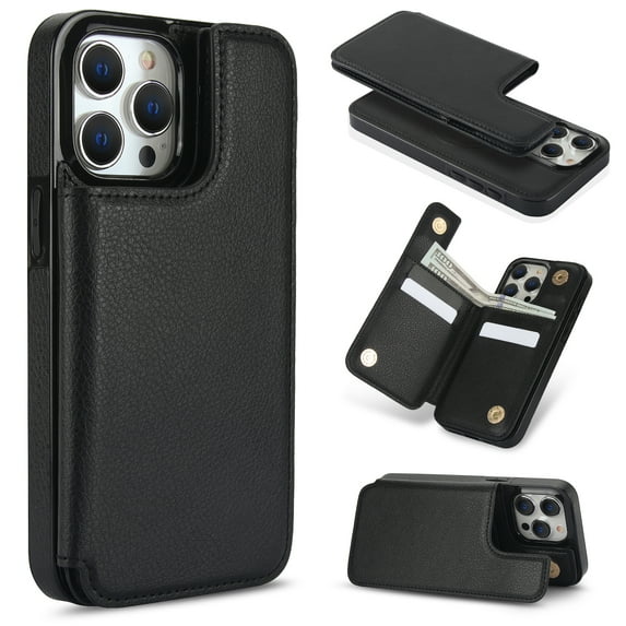 for iPhone 13 Pro Max PU Leather 2 In 1 Function Case, Luxury Magnetic Detachable Card Slots Back Case with Kickstand Anti-Drop Wireless Charging Compatible for iPhone 13 Pro Max, Black