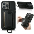 thumbnail image 1 of for iPhone 13 Pro Max PU Leather Card Slots Back Case, Classic Wristband Kickstand Finger Ring Shockproof Protective TPU Frame Phone Case for iPhone 13 Pro Max Women Men Boys Girls, Black, 1 of 10