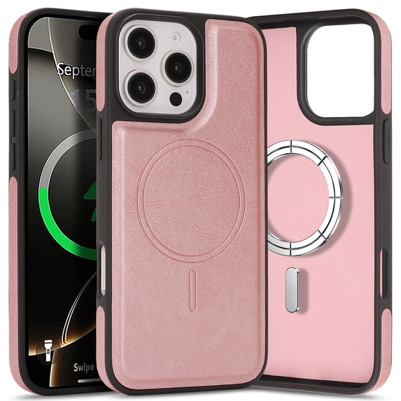 for iPhone 13 Pro Max PU Leather Case – Magnetic Cover Compatible with Mag-Safe, Shockproof Slim Fit with Camera Protection for iPhone 13 Pro Max Case Support Magnetic Car Mount, Rosegold