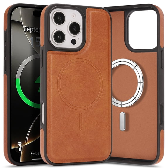 for iPhone 13 Pro Max PU Leather Case – Magnetic Cover Compatible with Mag-Safe, Shockproof Slim Fit with Camera Protection for iPhone 13 Pro Max Case Support Magnetic Car Mount, Brown