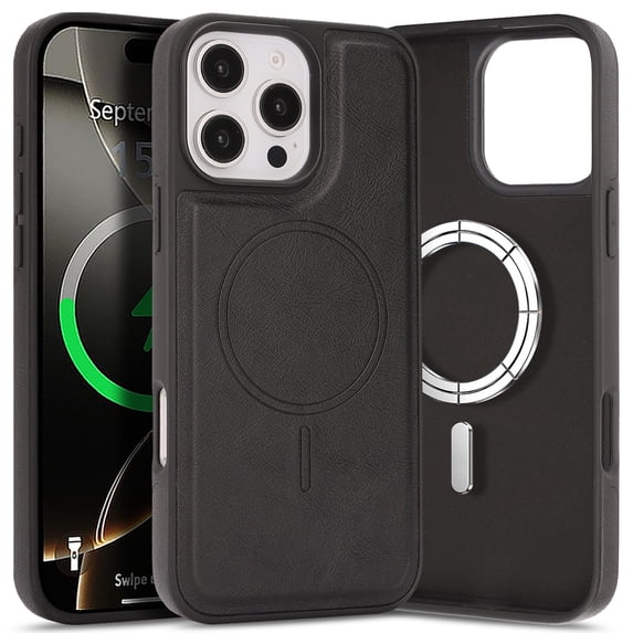 for iPhone 13 Pro Max PU Leather Case – Magnetic Cover Compatible with Mag-Safe, Shockproof Slim Fit with Camera Protection for iPhone 13 Pro Max Case Support Magnetic Car Mount, Black