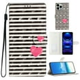thumbnail image 1 of for iPhone 13 Pro Max PU Leather Flip Case, Stylish Wrist Strap Kickstand Magnetic Card Slots Pattern Shockproof Protective Durable Portable Ultra Slim Phone Case for Men Women - Striped Heart, 1 of 9