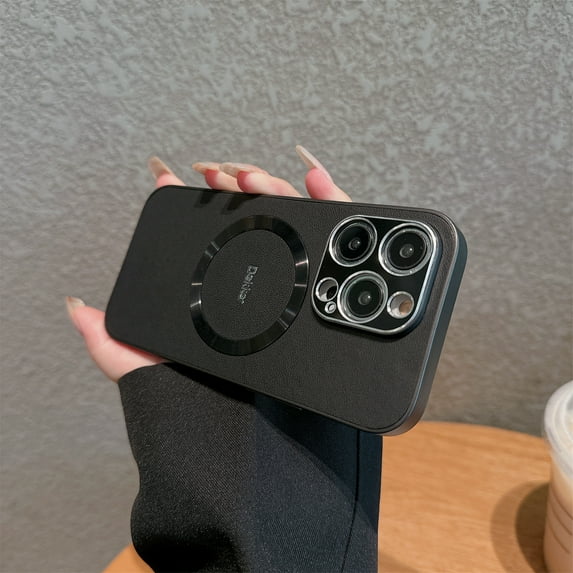 for iPhone 13 Pro Max PU Leather Impact Case, Vintage Drop Protective MagSafe & Wireless Charging Camera Lens Protection Phone Case Cover Compatible with iPhone 13 Pro Max, Black