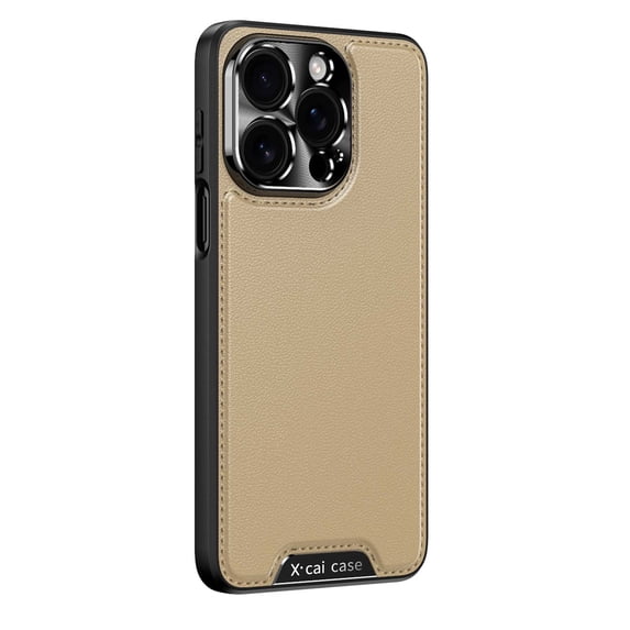 For iPhone 13 Pro Max PU Leather Phone Case,Edge Stitch Along The Frame,Ultra Slim Shockproof Anti-fall Lightweight Premium Soft TPU Bumper Metal PU Leather Hybrid Protective Case,Gold