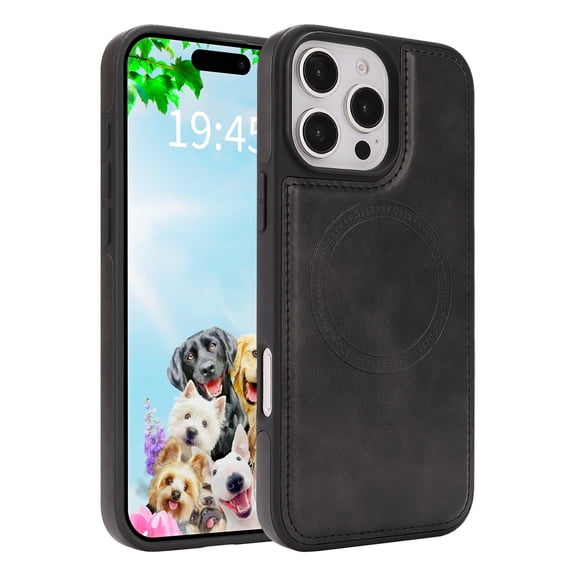 For iPhone 13 Pro Max Phone Case,Compatible with Mag-Safe,Anti-Scratch PU Leather Back,Soft TPU Bumper,Ultra Slim Shockproof Ant-fall Protection Rugged Thin Fit Phone Case Cover,Black