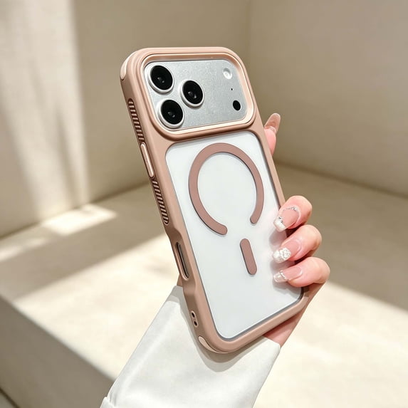 For iPhone 13 Pro Max Phone Case,Compatible with Mag-Safe,Crystal Transparent Back Design,3-in-1 Heavy Duty Shockproof Anti-fall Drop protection,Non-slip Rugged Anti-Scratch Phone Case,Desertgold
