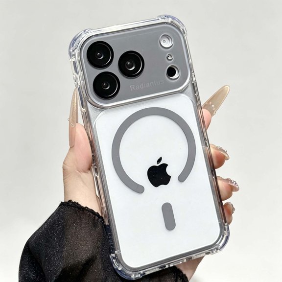 For iPhone 13 Pro Max Phone Case,Compatible with Mag-Safe,With Camera Lens Film,Transparent Back,Four corners Raised Drop Protection,Anti-Scratch Shockproof Non-Slip Hybrid Phone Case,Gray
