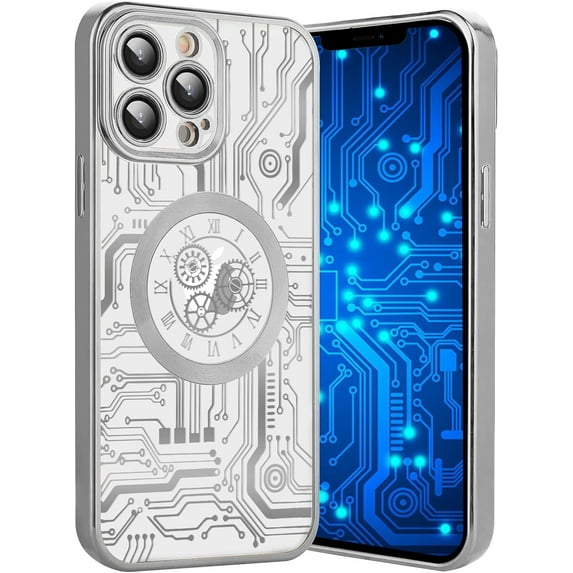 iPhone 13 Pro Max Phone Case, Compatible with Magsafe Magnetic Cases, Transparent Luxurly Plated Pattern Design for Men Women,Soft Shockproof Camera Lens Protective Back Cover, Silver