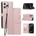 thumbnail image 1 of for iPhone 13 Pro Max Phone Case Wallet Card Holder, PU Leather Kickstand Flip Cases Wrist Strap Magnetic Closure Shockproof Embossed Protective Book Cover for iPhone 13 Pro Max, Rosegold, 1 of 9
