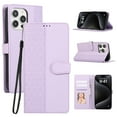 thumbnail image 1 of for iPhone 13 Pro Max Phone Case Wallet Card Holder, PU Leather Kickstand Flip Cases Wrist Strap Magnetic Closure Shockproof Embossed Protective Book Cover for iPhone 13 Pro Max, Purple, 1 of 9