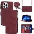 thumbnail image 1 of iPhone 13 Pro Max Phone Case Wallet for Women Men with Card Holder, iPhone 13 Pro Max Crossbody Case with Strap Shoulder Lanyard, Zipper Pocket PU Leather Cases,6.7 Inch Burgundy, 1 of 18