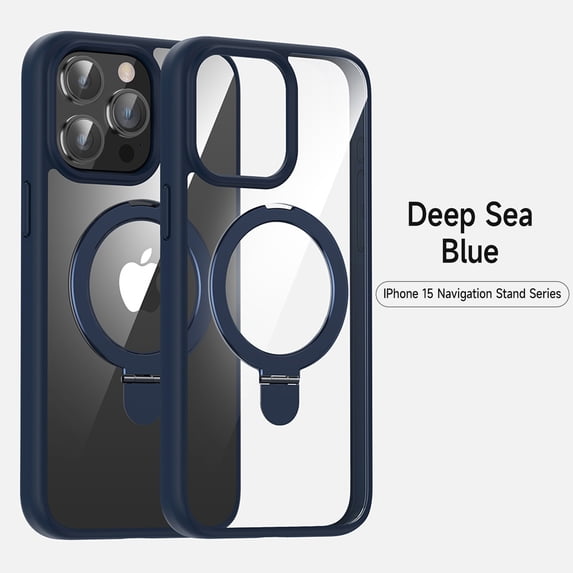 For iPhone 13 Pro Max Phone Case Wireless Charging Four Corner Shockproof Hard PC Back Case Clear No-Yellowing Kickstand Ring Holder, Soft TPU Plain Phone Case for iPhone 13 Pro Max, Royalblue