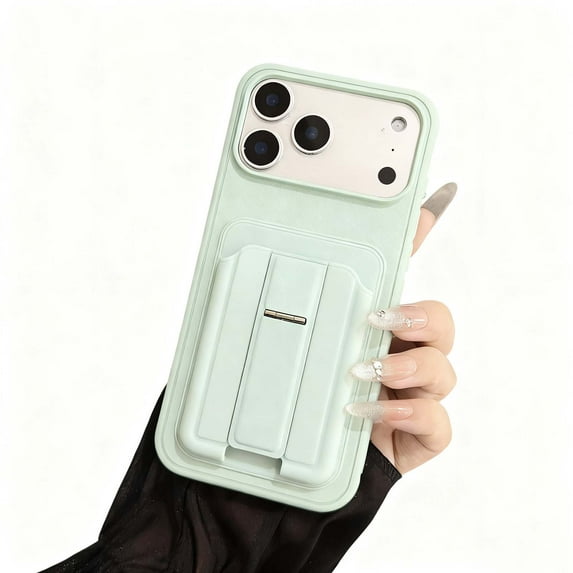 For iPhone 13 Pro Max Phone Case,With Contractile Kickstand,Credit Card Holder,Ultra Slim Shockproof Rugged Anti-Scratch Anti-fall Drop Protection Rugged Durable Phone Case Cover,Mint