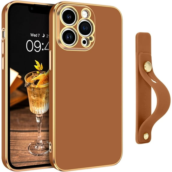 iPhone 13 Pro Max Phone Case,iPhone 13 Pro Max Case, Slim Fit Soft TPU with Adjustable Wristband Kickstand Scratch Resistant Shockproof Protective Cover for iPhone 13 Pro Max 6.7",Coffee Brown