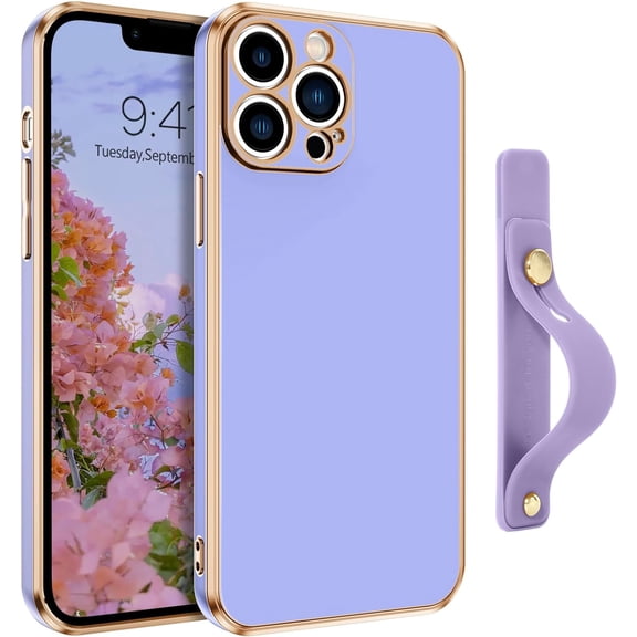 iPhone 13 Pro Max Phone Case,iPhone 13 Pro Max Case, Slim Fit Soft TPU with Adjustable Wristband Kickstand Scratch Resistant Shockproof Protective Cover for iPhone 13 Pro Max, Lavender Purple