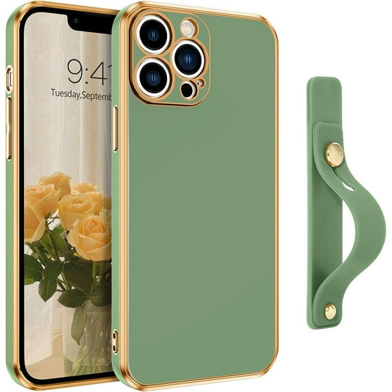 iPhone 13 Pro Max Phone Case,iPhone 13 Pro Max Case, Slim Fit Soft TPU with Adjustable Wristband Kickstand Scratch Resistant Shockproof Protective Cover for iPhone 13 Pro Max 6.7",Matcha Green