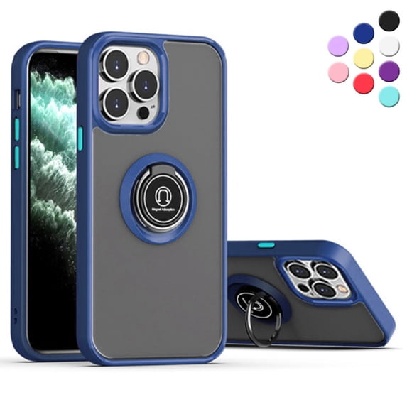 iPhone 13 Pro Max Protective Ring Standing Case Rotate Ring Stand, Armor Style, Impact-Resistant, Shock Absorbing (Navy)