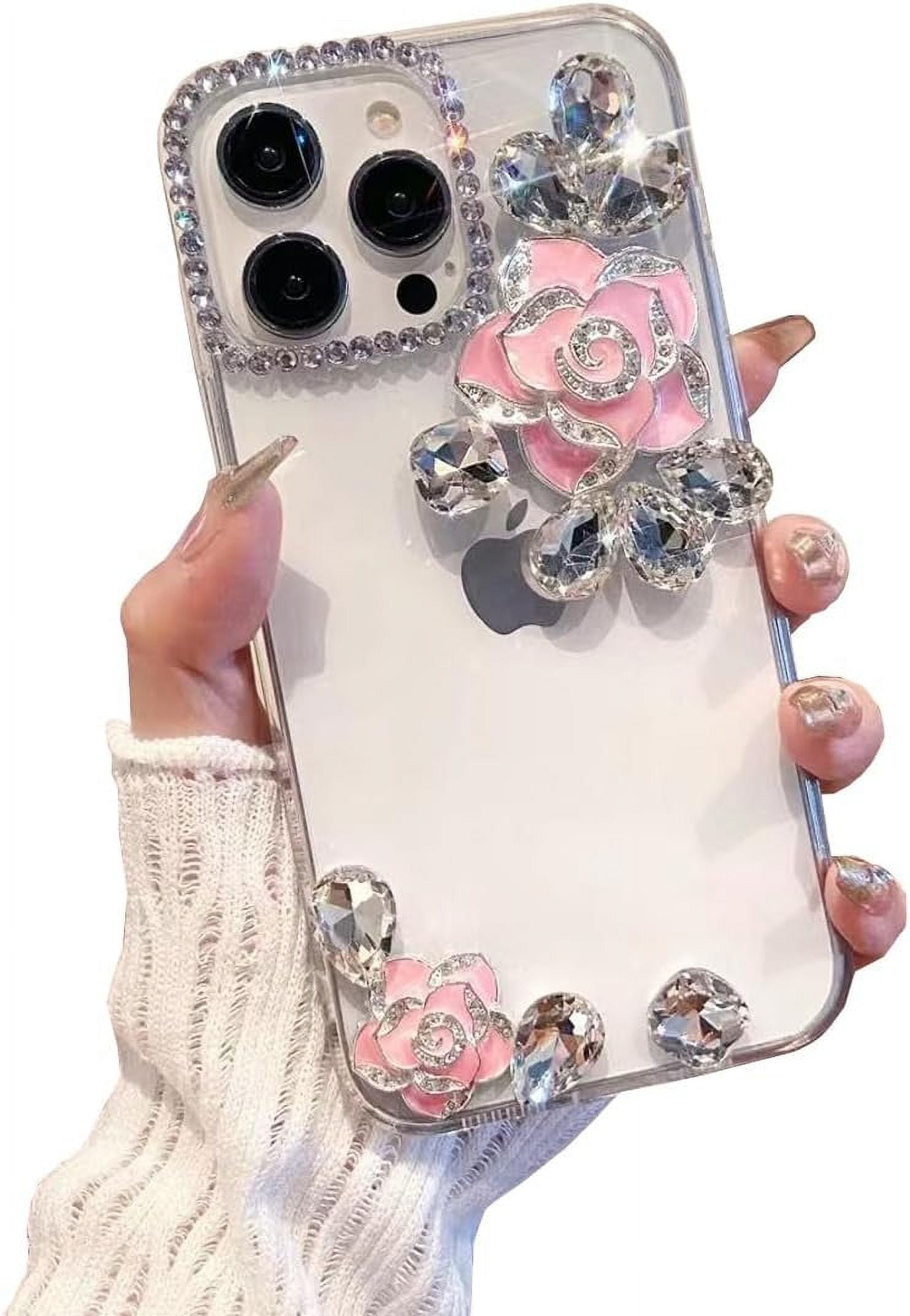 Custodia Glitter Per Xiaomi 12T Con Cristalli - Cover Trasparente Antiurto In TPU, Leggera E Scintillante, Design Fiore Inciso Al Laser Per Donne, Rosa Oro - 4