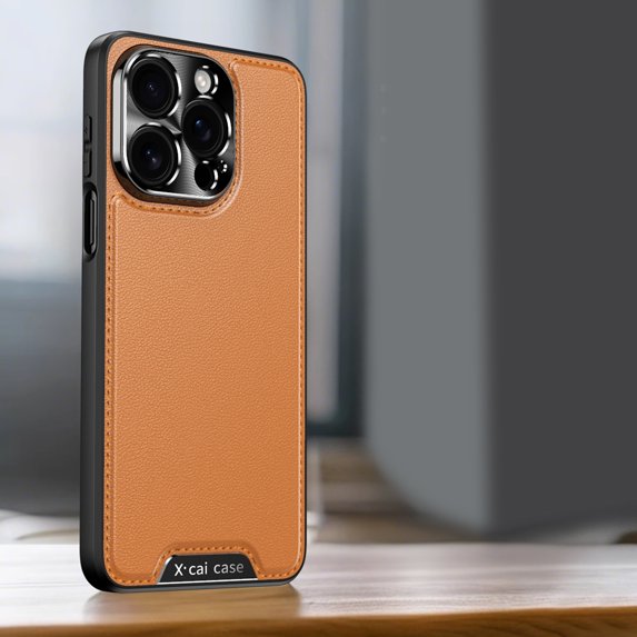 For iPhone 13 Pro Max Rugged Phone Case,PU Leather With Edge Stitch Design Ultra Slim Luxury Business Non-Slip Grip Rugged Shockproof Anti-fall Protective Thin Fit Phone Case Cover,Orange