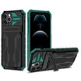 thumbnail image 1 of for iPhone 13 Pro Max Sliding Card Slot Back Case with Hidden Kickstand, Hybrid TPU + PC Fall Prevention Shock Absorption Anti-drop Protective Phone Case Cover for iPhone 13 Pro Max, Darkgreen, 1 of 9