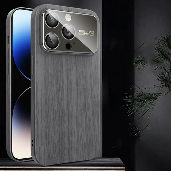 for iPhone 13 Pro Max Soft TPU Wooden Case, Compatible with iPhone 13 Pro Max Shockproof Protective Phone Cover Unique Classy Ultra Slim Wooden Texture Big Window Auto Focus Case, Gray