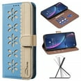 thumbnail image 1 of For iPhone 13 Pro Max Wallet Case,Card Slots [RFID Blocking] Splice Premium PU Leather ID Credit Holder Folio Flip Kickstand Magnetic Clasp Flower Patterned Shockproof Phone Cover,Lightblue, 1 of 12