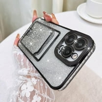 for iPhone 13 Pro Max Wallet Case with Credit Card Holder, Cute Luxury Clear Glitter Bling Flexible Cover Camera Protection Shockproof Phone Case for Women Girls，Black