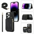 thumbnail image 1 of for iPhone 13 Pro Max Wallet Case Crossbody Strap, Zipper Phone Case with Card Holder Wrist Strap Purse Cover with Kickstand Compatible with iPhone 13 Pro Max 6.7 inch - Black, 1 of 7